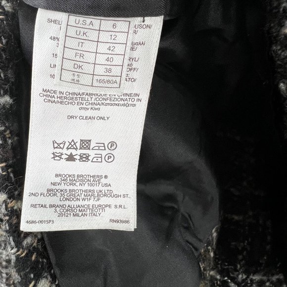 346 Brooks Brothers Boucle Tweed Blazer Jacket 6 Black Tan Ribbon Trim Snap Wool - Picture 5 of 6